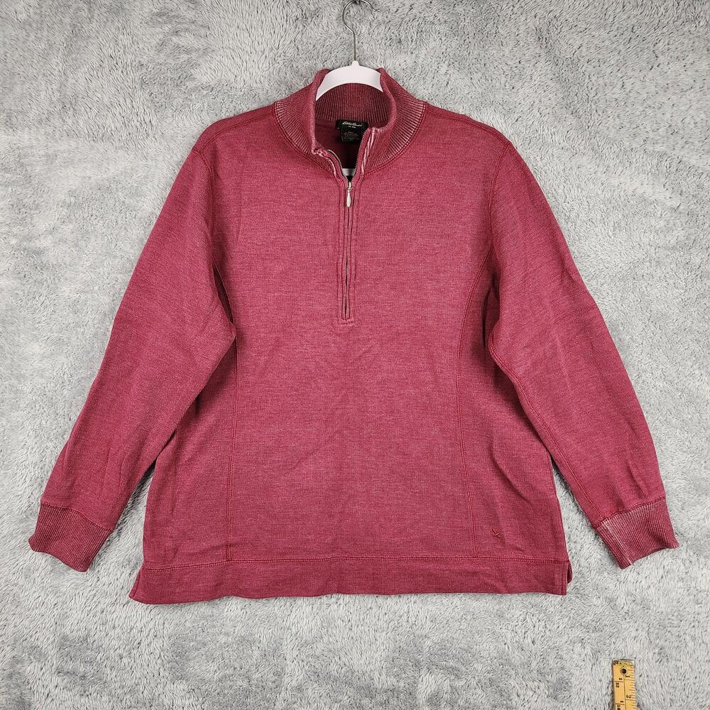 Eddie Bauer Sweater Mens XL Red Cotton Blend 1/4 Zip Mock Neck Knit Pullover